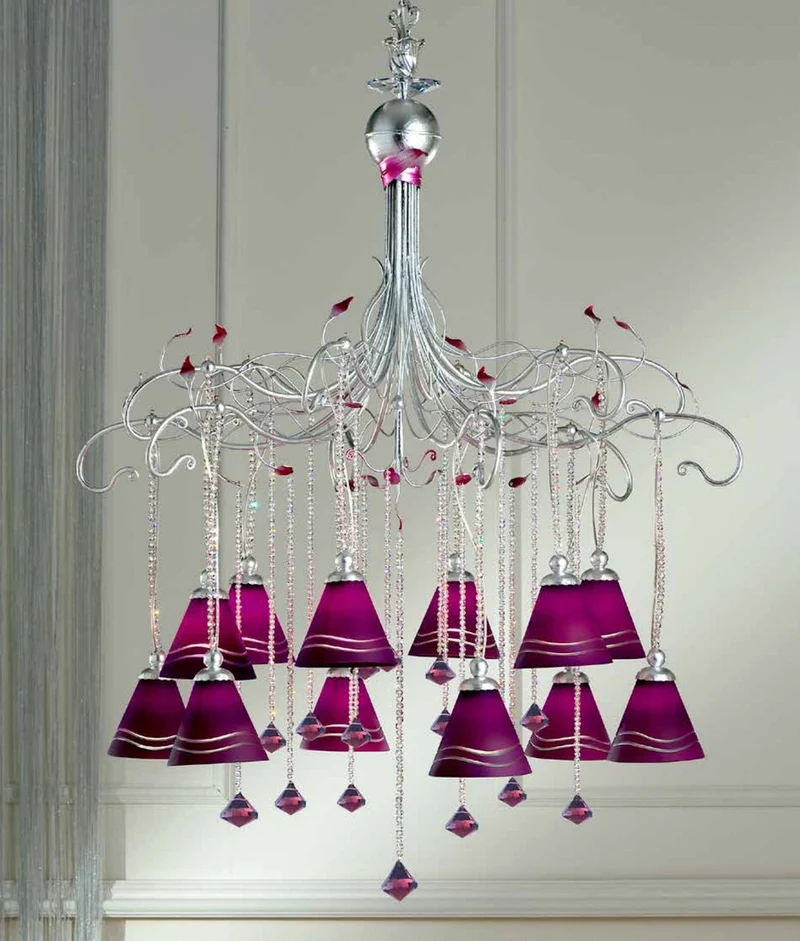 Casa Padrino Barock Kronleuchter Violett Ø 90 x H. 120 cm 12-flammig - Handgefertigte Leuchte aus Italien - Barock Leuchten