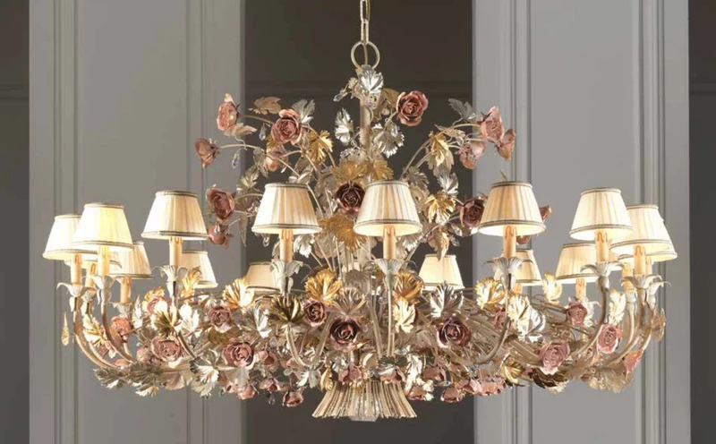 Casa Padrino Barock Kronleuchter Gold Silber Rosa Ø 150 x H. 90 cm 18-flammig - Handgefertigte Leuchte aus Italien - Barock Leuchten