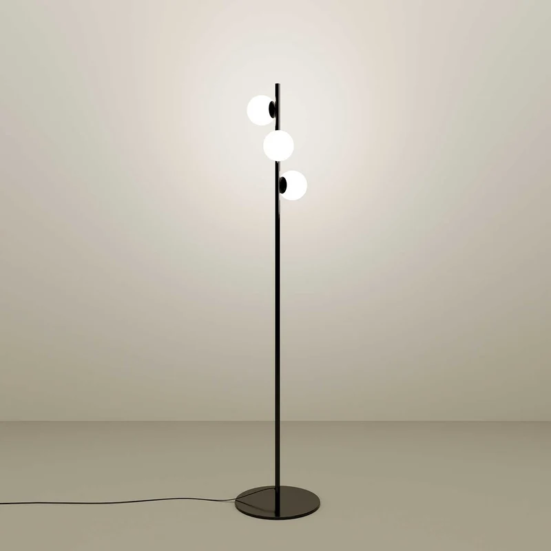 Perlina - Lampadaire LED en acier et verre opalin, style contemporain