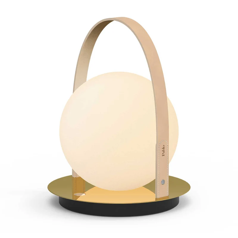 Bola Lantern - Lampe à poser portable rechargeable en verre, cuir et acier, style Art déco