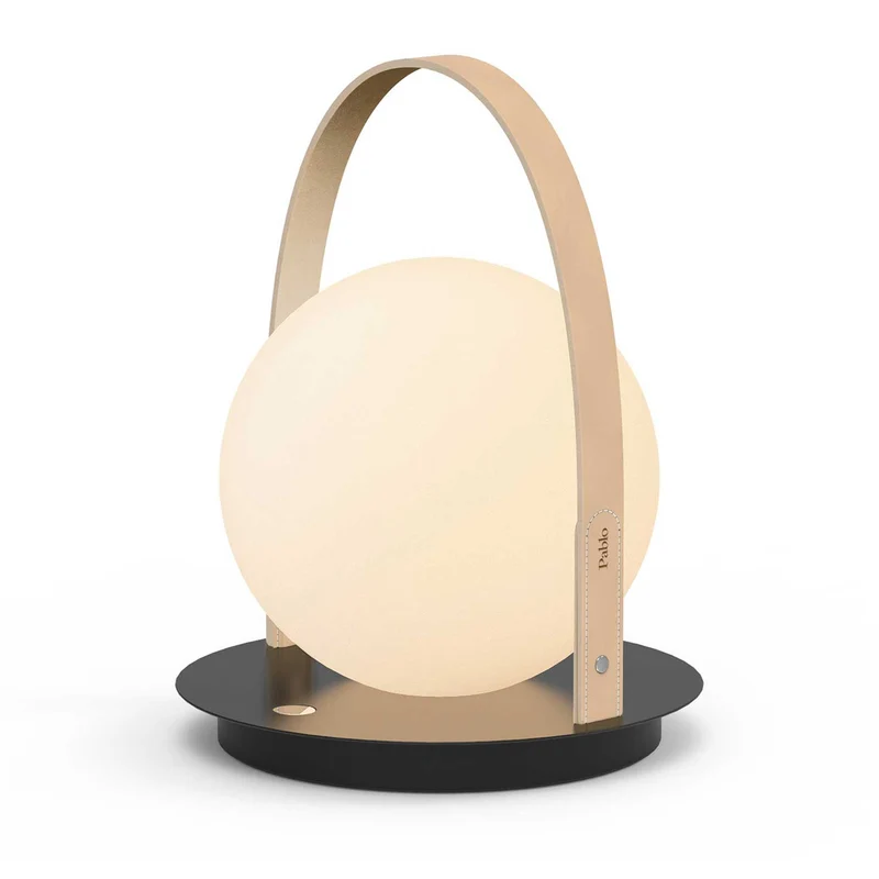Bola Lantern - Lampe à poser portable rechargeable en verre, cuir et acier, style Art déco