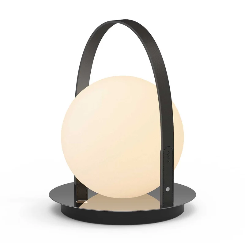Bola Lantern - Lampe à poser portable rechargeable en verre, cuir et acier, style Art déco