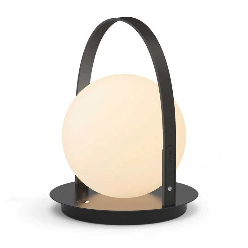 Bola Lantern - Lampe à poser portable rechargeable en verre, cuir et acier, style Art déco