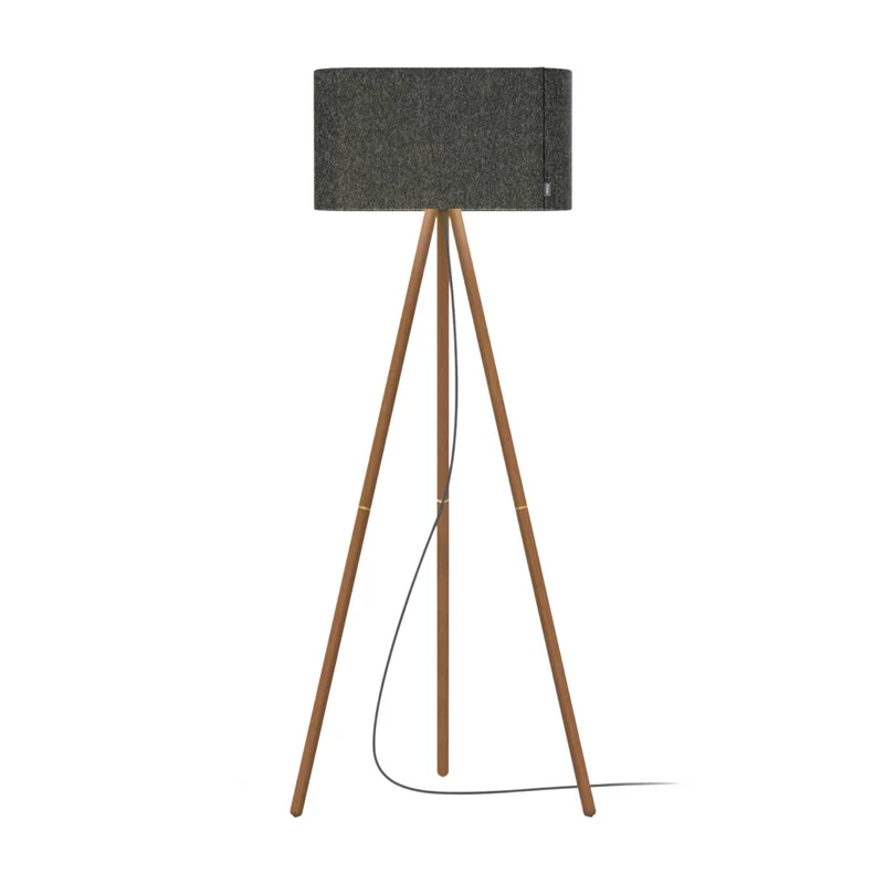 Belmont - Lampadaire en tissu, bois et acier, style contemporain