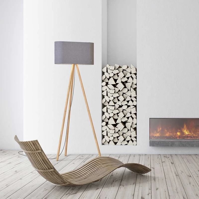Belmont - Lampadaire en tissu, bois et acier, style contemporain