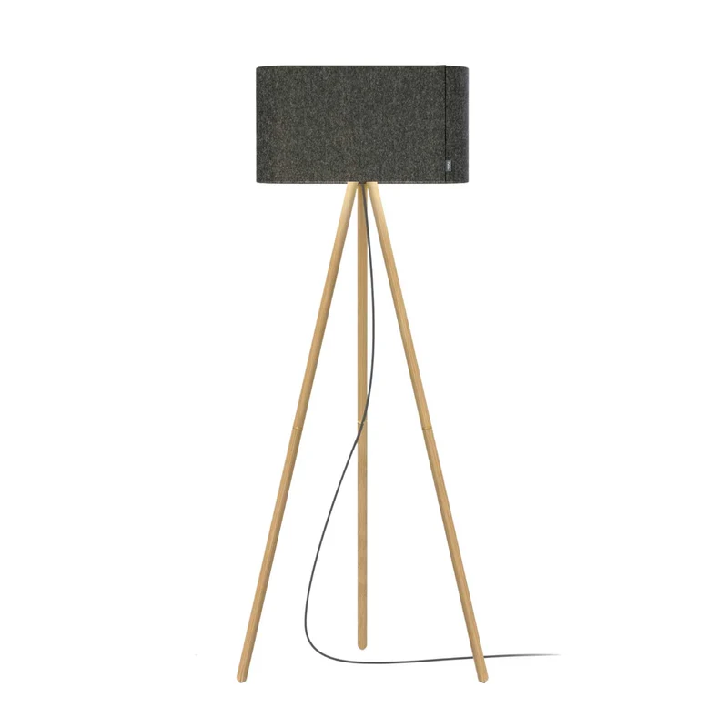 Belmont - Lampadaire en tissu, bois et acier, style contemporain