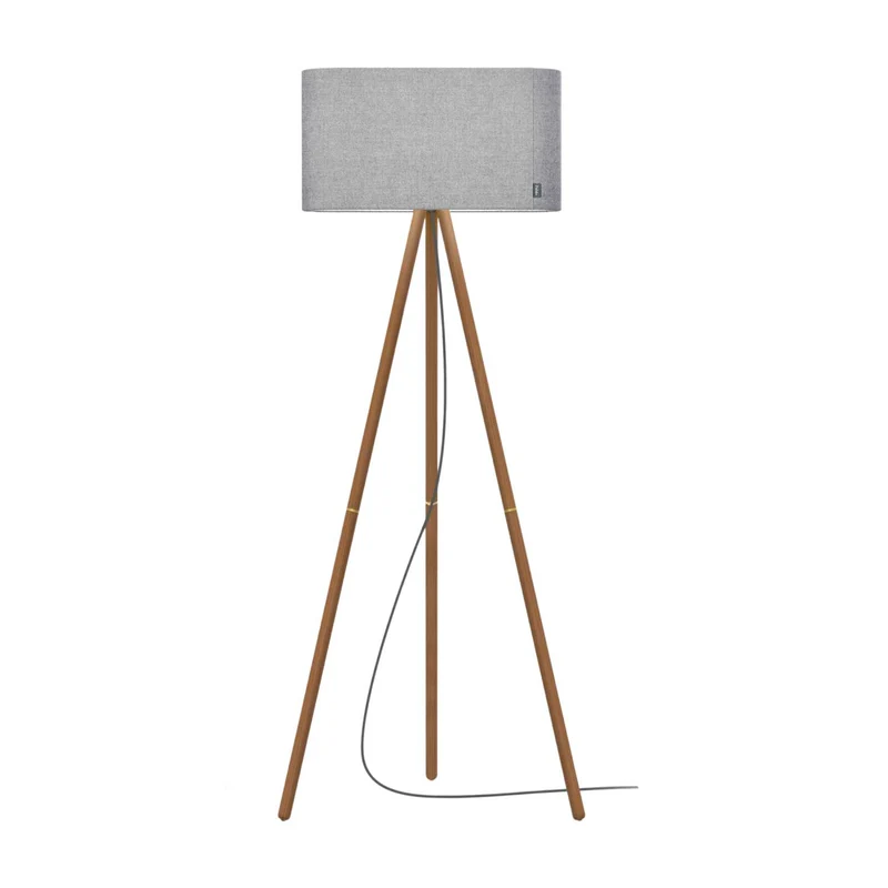 Belmont - Lampadaire en tissu, bois et acier, style contemporain