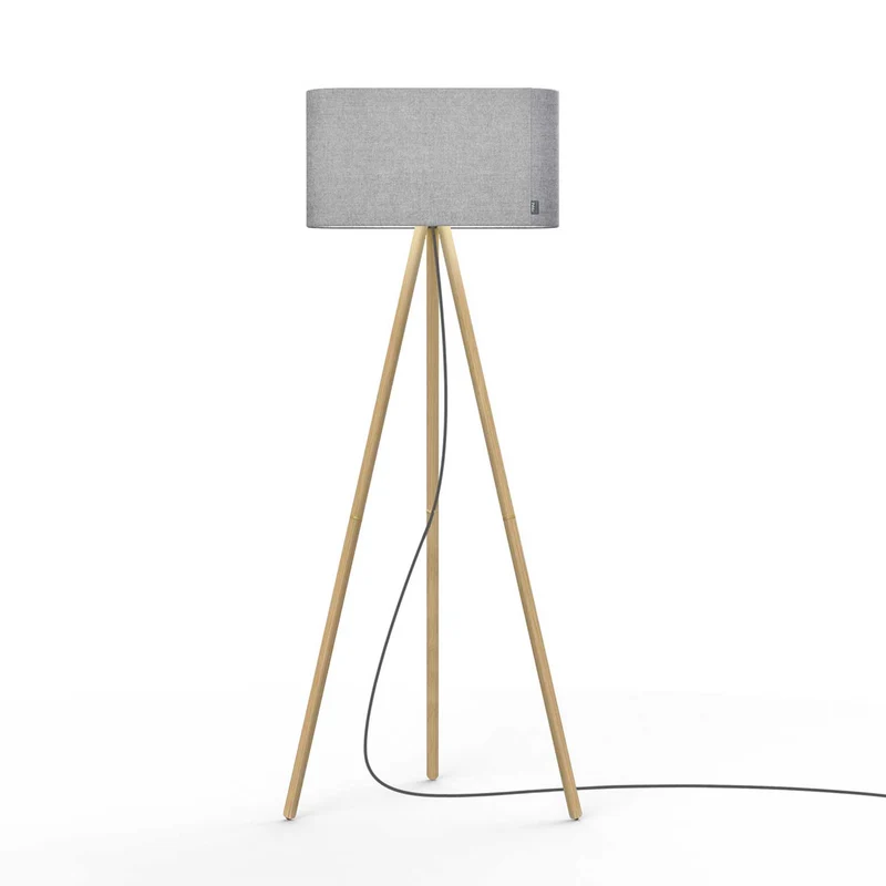 Belmont - Lampadaire en tissu, bois et acier, style contemporain