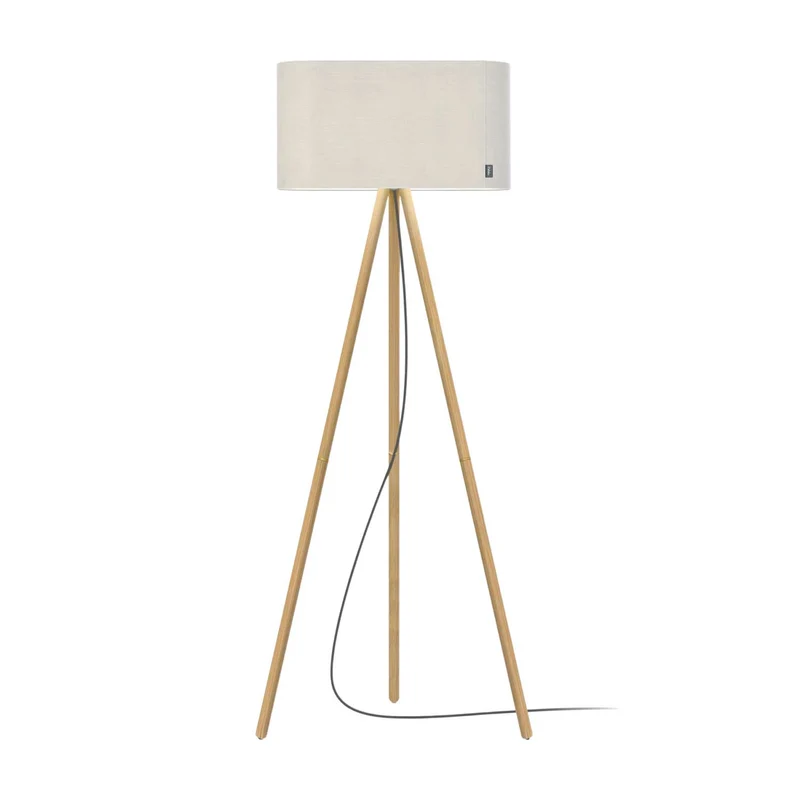 Belmont - Lampadaire en tissu, bois et acier, style contemporain