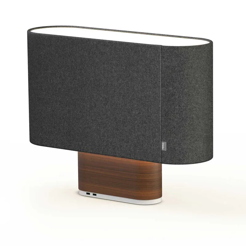 Belmont - Lampe à poser avec port USB en tissu, bois et acier, style contemporain