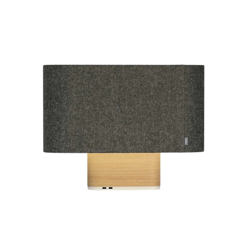 Belmont - Lampe à poser avec port USB en tissu, bois et acier, style contemporain