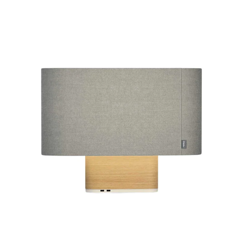 Belmont - Lampe à poser avec port USB en tissu, bois et acier, style contemporain