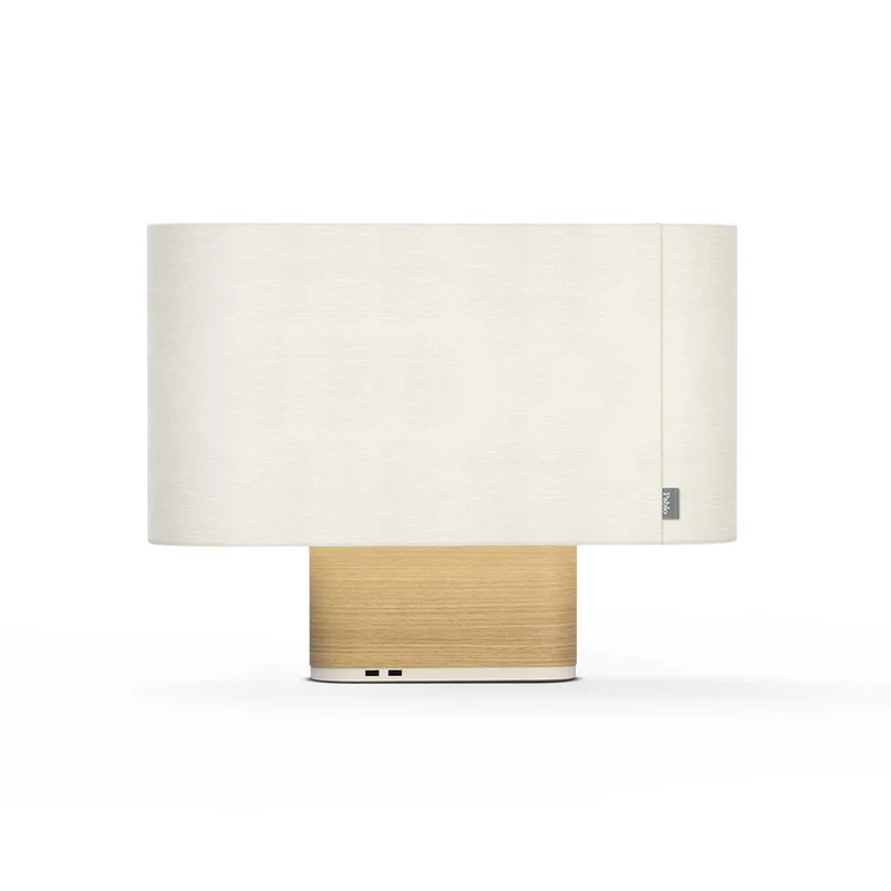 Belmont - Lampe à poser avec port USB en tissu, bois et acier, style contemporain