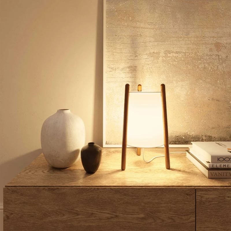 Woody - Lampe à poser en bois et textile, style scandinave