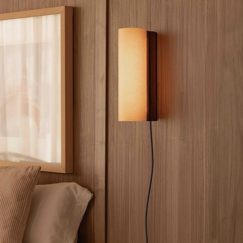 Cata - Applique murale LED en bois et papyrus, style contemporain