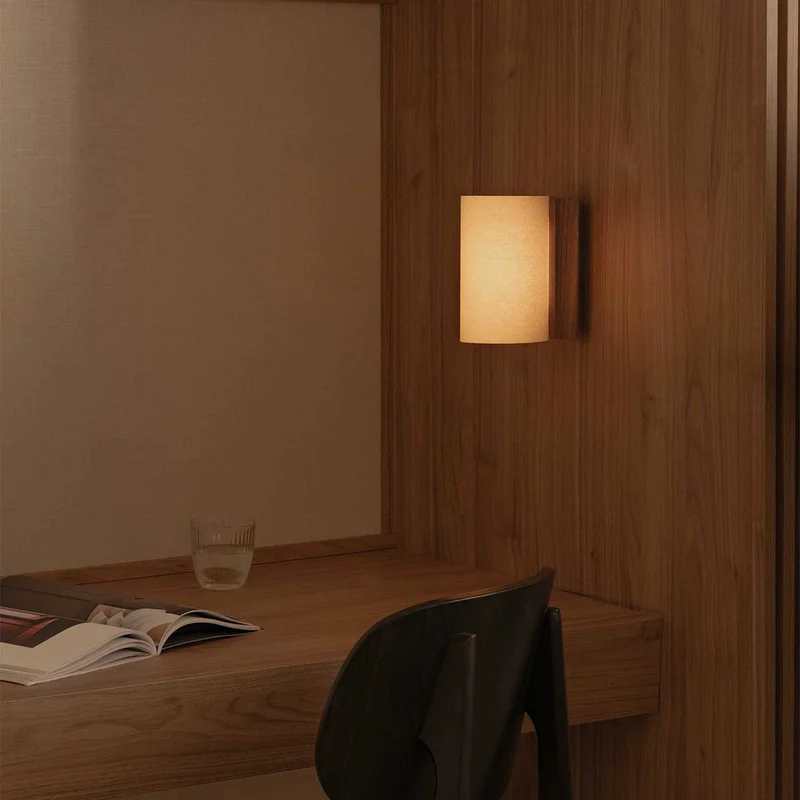 Cata - Applique murale LED en bois et papyrus, style contemporain