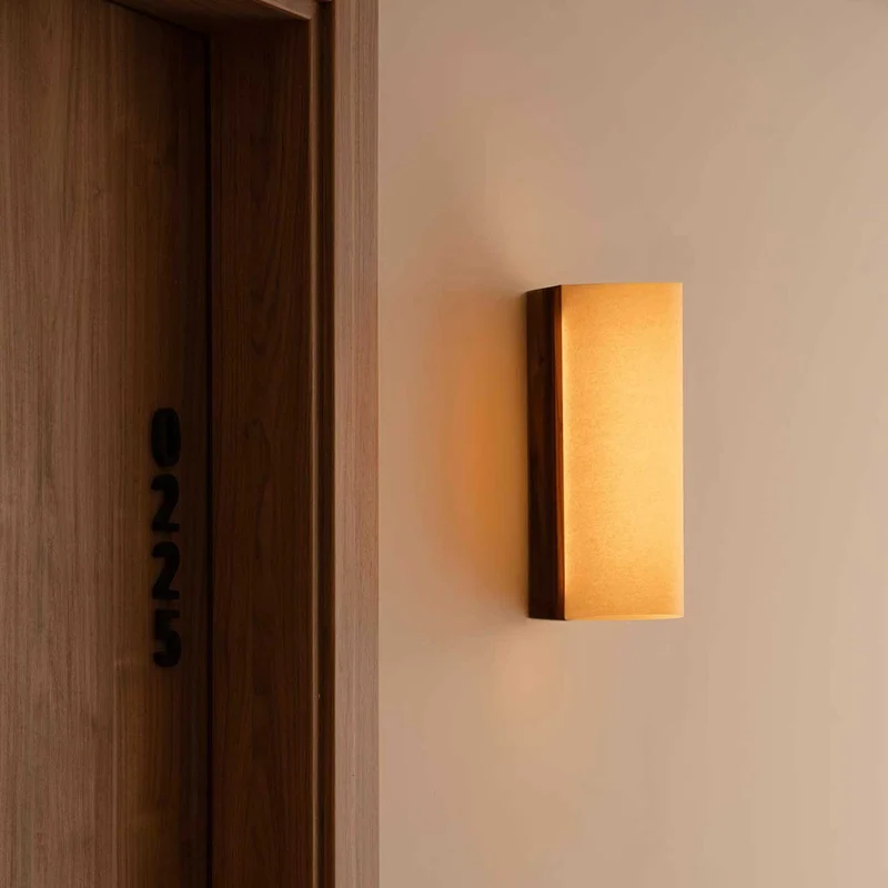 Cata - Applique murale LED en bois et papyrus, style contemporain