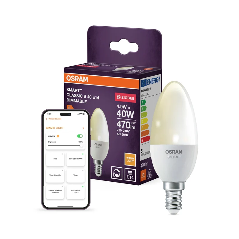 OSRAM SMART+ ZigBee Classica Lampada LED DIM 4.9W 220V FR E14, 470 lm, 2700 K, Bianco caldo