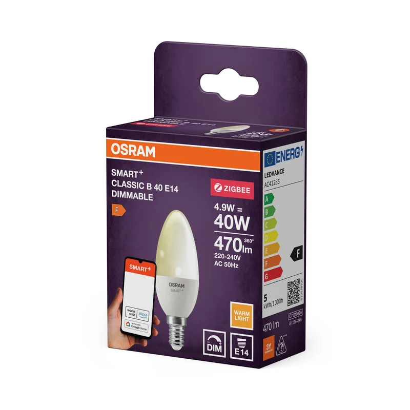 OSRAM SMART+ ZigBee Classica Lampada LED DIM 4.9W 220V FR E14, 470 lm, 2700 K, Bianco caldo