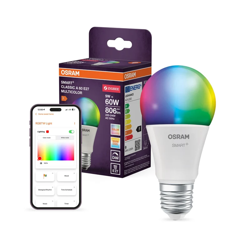 OSRAM Smart+ Lampada con tecnologia ZigBee, 9W, A60, opaca, attacco E27, colore luce RGBW regolabile, 806lm