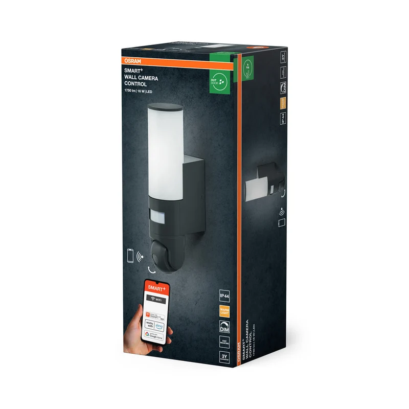OSRAM Wifi SMART+ TELECAMERA DA PARETE CONTROL Luce da giardino con sensore fotocamera HD 16W / 3000K Bianco caldo