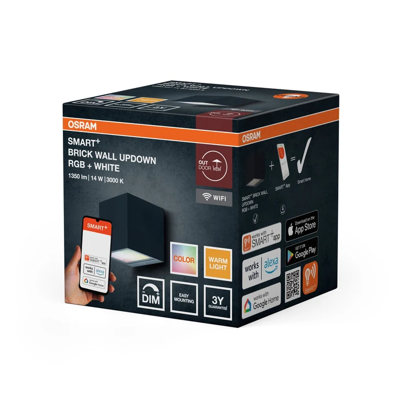 OSRAM Wifi SMART+ Mattone Multicolore UpDown RGB + W, 550lm, 14W, 3000K