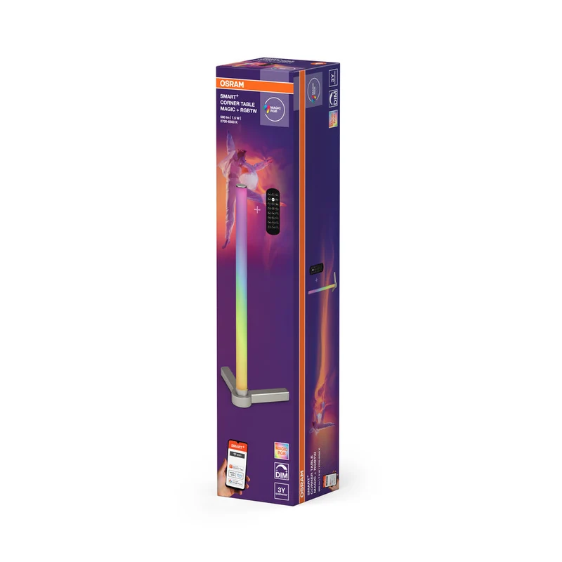 OSRAM Wifi SMART+ CORNER MAGIC Lampada da tavolo, RGB, 77lm, 7.5W, Telecomando, Argento