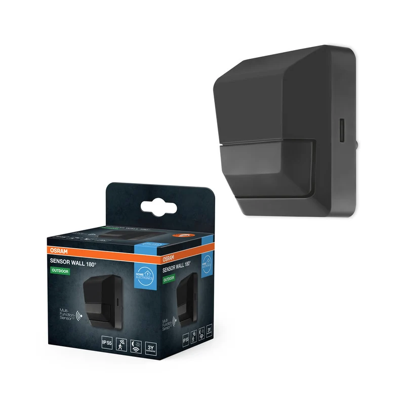 Sensore OSRAM per montaggio a parete, raggio di rilevamento 180 gradi, classe di protezione IP55, grigio scuro, SENSORE WALL