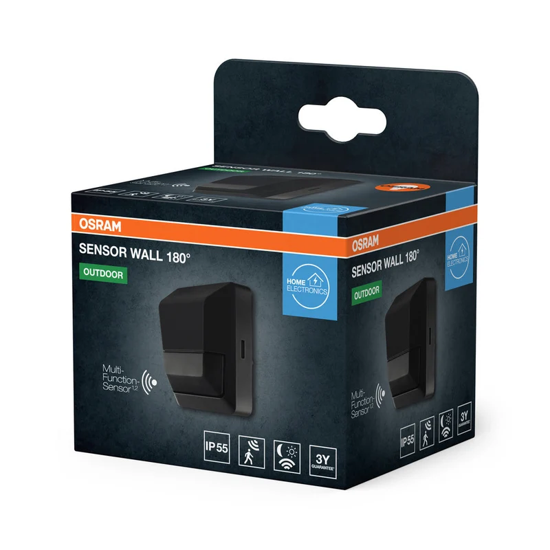 Sensore OSRAM per montaggio a parete, raggio di rilevamento 180 gradi, classe di protezione IP55, grigio scuro, SENSORE WALL