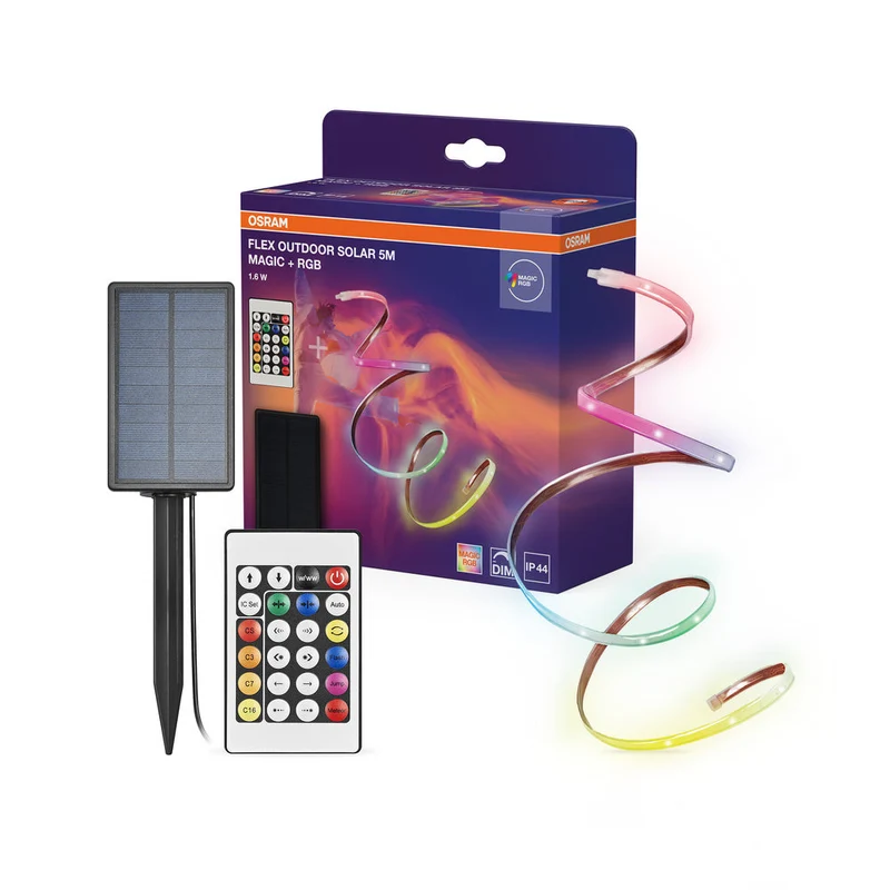 OSRAM FLEX OUTDOOR SOLAR striscia luminosa LED flessibile, 5M, 1.6W, controllo colore RGB, alimentata a energia solare, IP44, con telecomando, dimmerabile