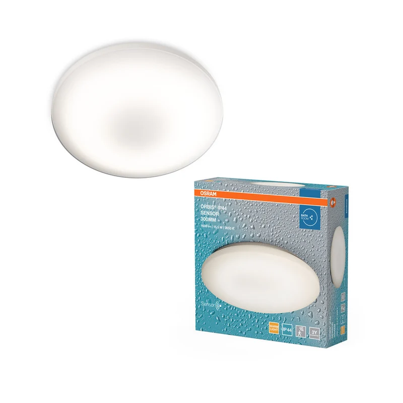 OSRAM ORBIS lampada da bagno LED con sensore, plafoniera LED con IP44 bianco caldo con 15 W, 1100 lumen e 30 cm di diametro. ORBIS IP44 SENSOR 300MM 15.5W 830