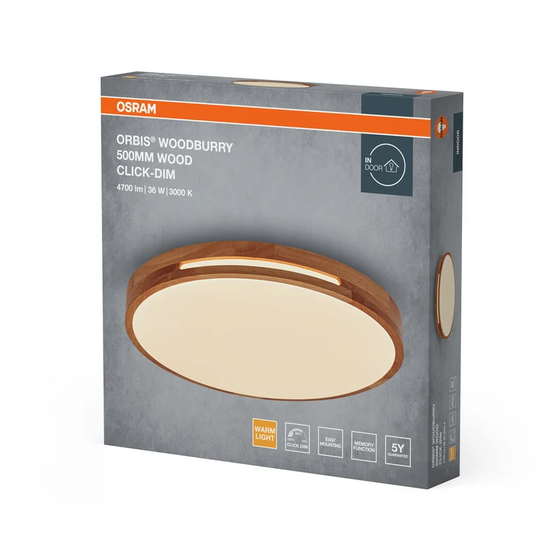 OSRAM ORBIS Woodburry lampada da soffitto dimmerabile Click-DIM 36W 500mm legno