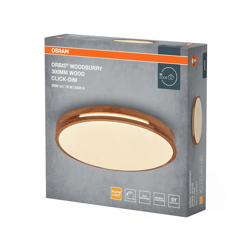OSRAM ORBIS Woodburry lampada da soffitto dimmerabile Click-DIM 16W 300mm legno
