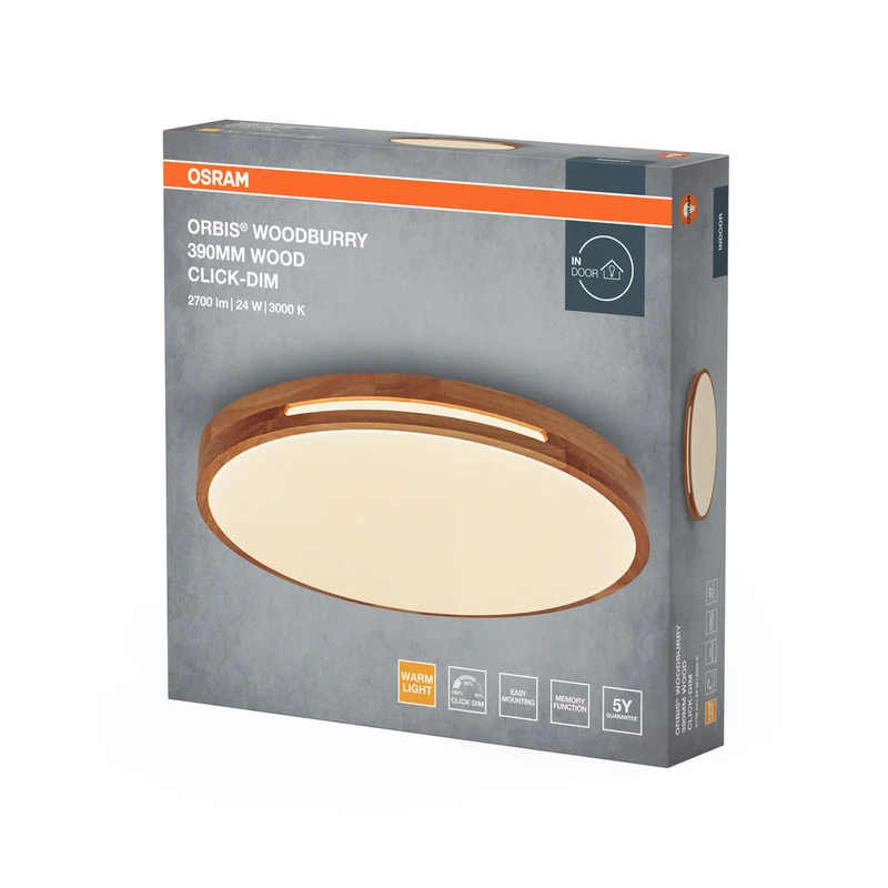 OSRAM ORBIS Woodburry lampada da soffitto dimmerabile Click-DIM 24W 390mm legno