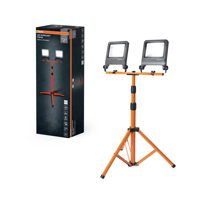 OSRAM LED faretto da cantiere per uso esterno, treppiede, lampada da lavoro LED, 2 x 50 Watt