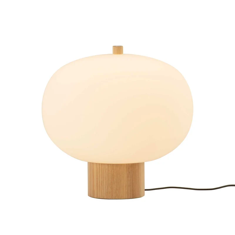 Ilargi - Lampe à poser en verre opalin et bois massif, style scandinave