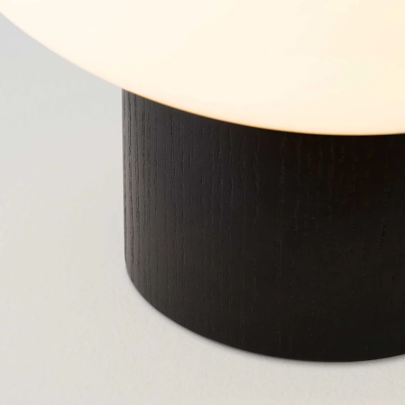 Ilargi - Lampe à poser en verre opalin et bois massif, style scandinave