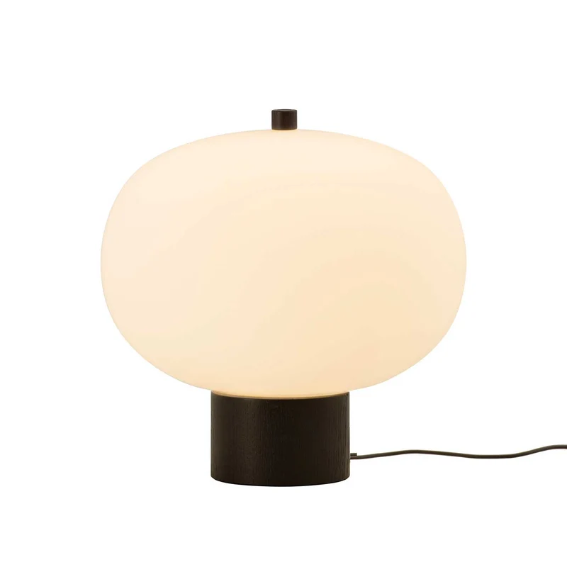Ilargi - Lampe à poser en verre opalin et bois massif, style scandinave
