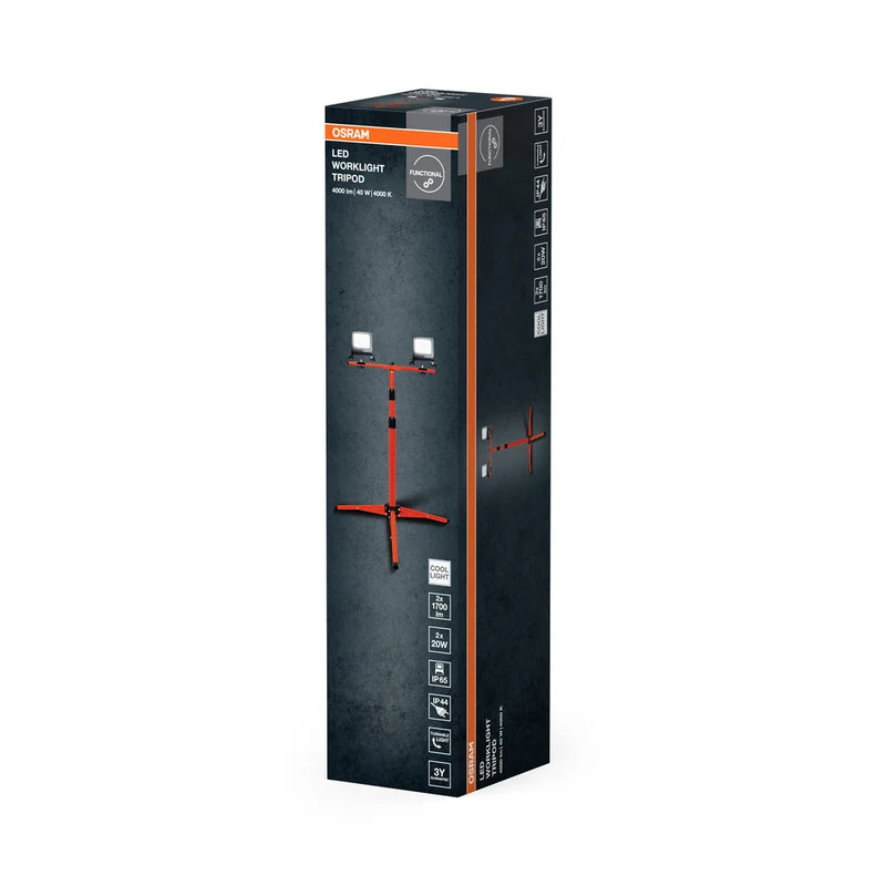 OSRAM LED luce da lavoro per applicazioni esterne, treppiede, luce da lavoro LED, 2 x 20 Watt