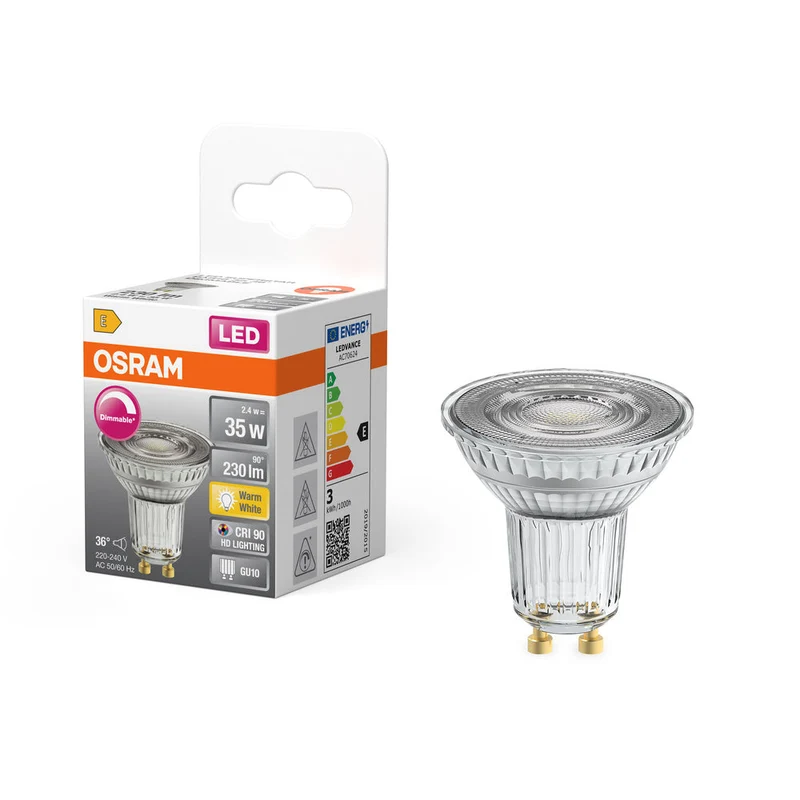 OSRAM Superstar lampada riflettore, vetro chiaro, bianco caldo (2700K), 230 lumen, sostituto per lampadine tradizionali da 35W, dimmerabile GU10