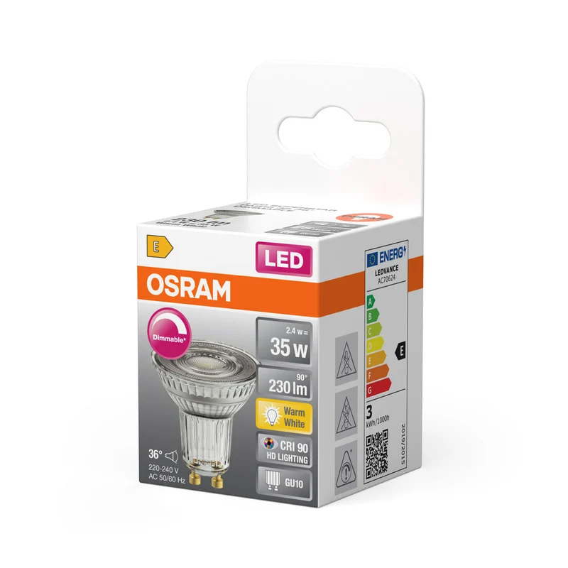 OSRAM Superstar lampada riflettore, vetro chiaro, bianco caldo (2700K), 230 lumen, sostituto per lampadine tradizionali da 35W, dimmerabile GU10