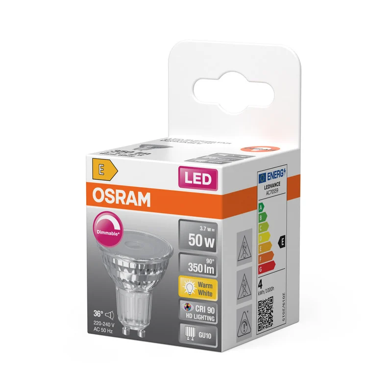 OSRAM Lampada Riflettore LED Dimmerabile PAR16 Bianco Caldo (2700K) alto indice di resa cromatica con CRI90, sostituto per faretti tradizionali da 50W GU10