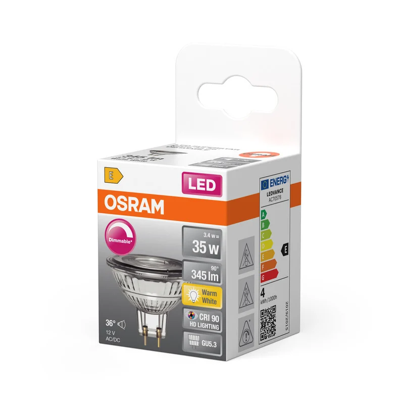 OSRAM Superstar lampada riflettore per attacco GU5.3, vetro chiaro, bianco caldo (2700K), 345 lumen, sostituto per lampadine tradizionali da 35W, dimmerabile, confezione da 1