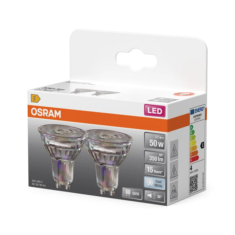 OSRAM LED Riflettore Lampada LED STAR PAR16 4.3W 840 GU10 350 lm, 4000 K, Bianco freddo, Confezione da 2