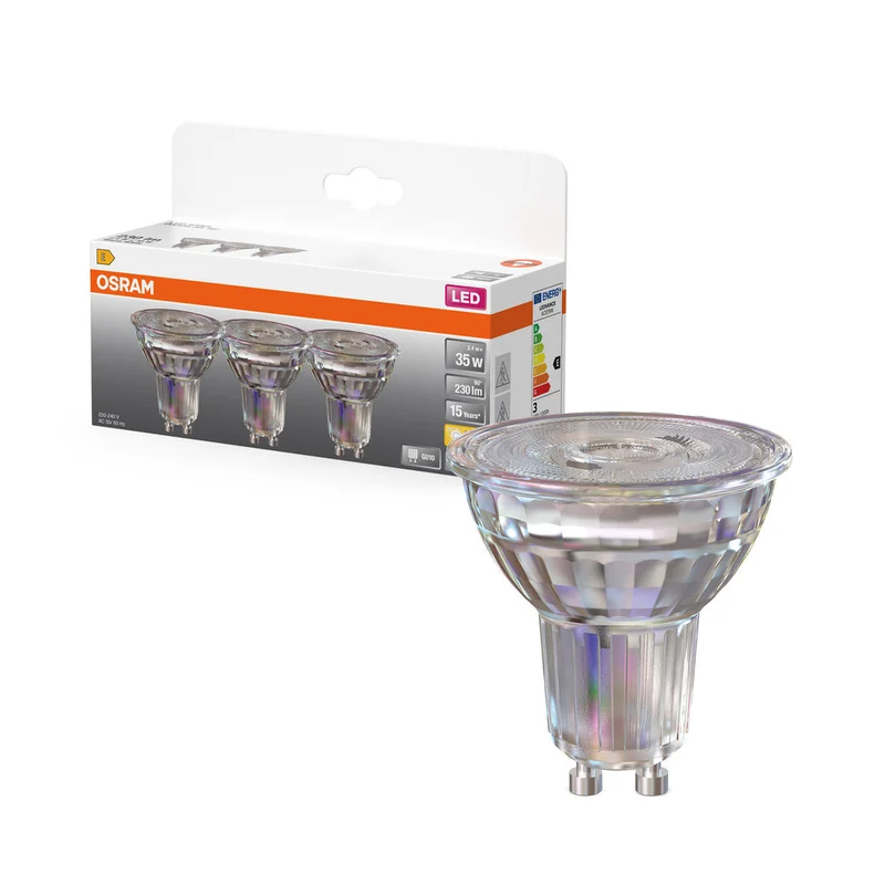 OSRAM LED Riflettore Lampada LED STAR PAR16 2.6W 827 GU10, 230 lm, 2700 K, Bianco Caldo, Confezione da 3