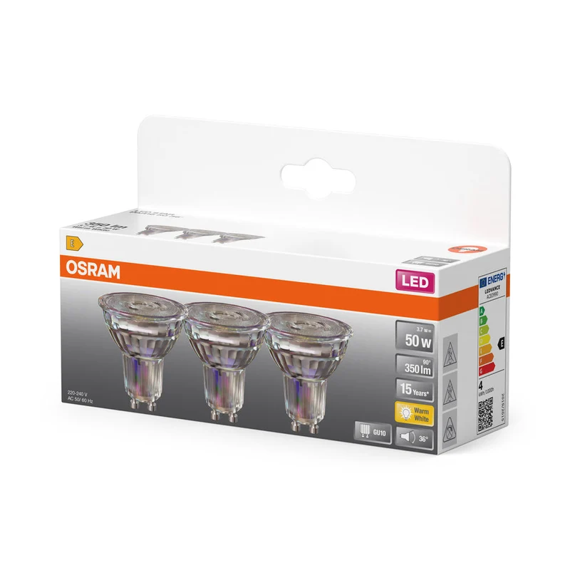 OSRAM LED Riflettore Lampada LED STAR PAR16 3.7W 827 GU10 350 lm, 2700 K, Bianco caldo, Confezione da 3