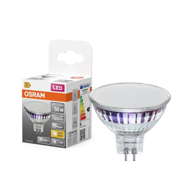 OSRAM SPOT MR16 GL 50 LED-lampada riflettore, 6,5W, 630lm, GU5.3, bianco caldo