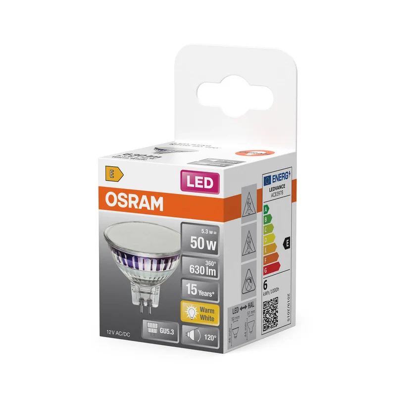OSRAM SPOT MR16 GL 50 LED-lampada riflettore, 6,5W, 630lm, GU5.3, bianco caldo