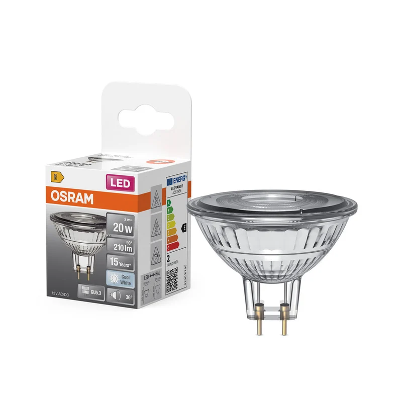 OSRAM MR16 lampadina riflettore LED con attacco GU5.3, bianco freddo (4000K), spot in vetro, 2.6W, sostituto per lampadina riflettore 20W, LED STAR MR16 12 V