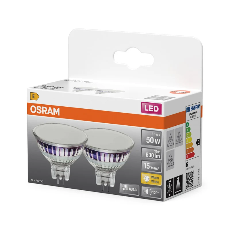 OSRAM SPOT MR16 GL 50 LED-lampada riflettore, 6,5W, 630lm, GU5.3, bianco caldo